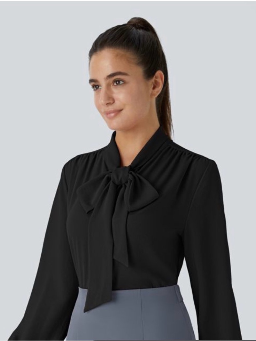 Black Tie-Neck Long-Sleeve women’s  Shirt
